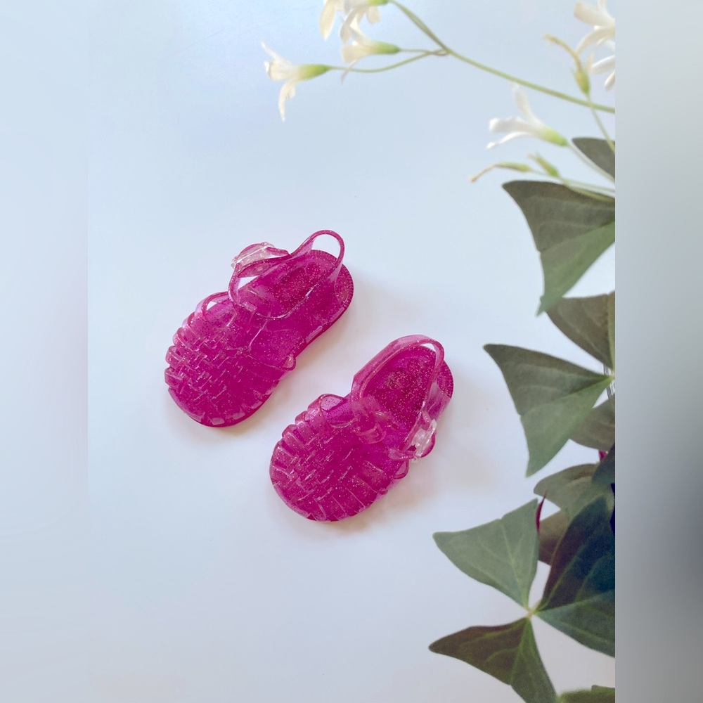 Kids Pink Glitter Jelly Sandals